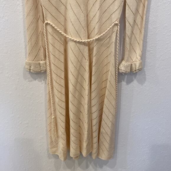 Vintage Richtone New York Cream Knit Midi Chevron Dress Ruffles Sz Small - Picture 3 of 11